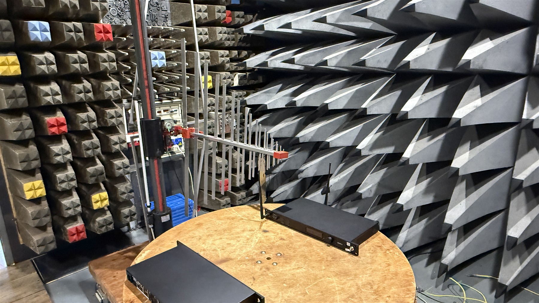 Professional digital wireless receiver under test in an RF anechoic chamber