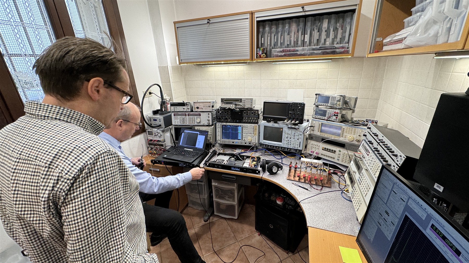 Engineer working at the Logic Design Lab RF bench