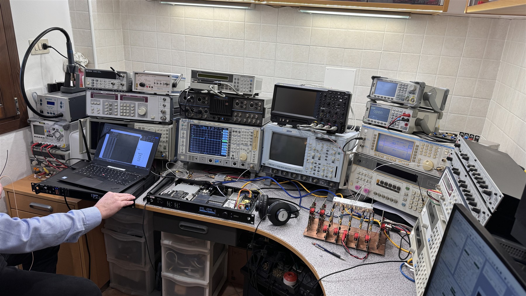RF and audio measurement laboratory with engineering instruments