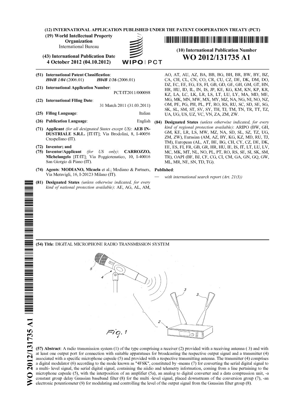 First page of patent WO 2012/131735