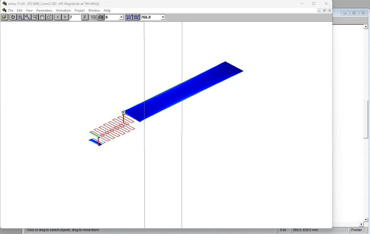 Sonnet electromagnetic model and surface-current simulation for a wideband transmitter PCB antenna